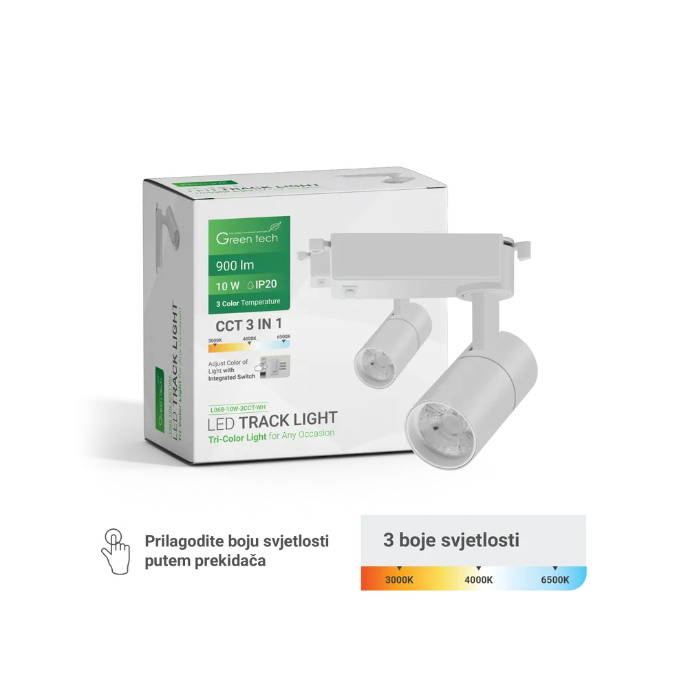 GREEN TECH LED tirna svetilka Green Tech 10W, 3 CCT, bela barva - L068-10W-3CCT-WH