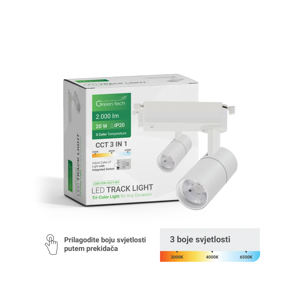 GREEN TECH LED track light Green Tech 20W, 3 CCT, white color - L068-20W-3CCT-WH