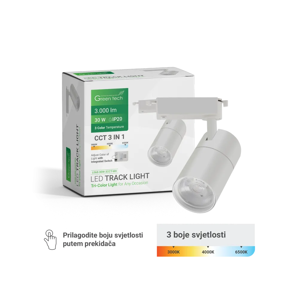 GREEN TECH LED Track Light Green Tech 30W, 3 CCT, white color - L068-30W-3CCT-WH