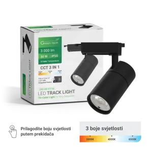 GREEN TECH LED Track Light Green Tech 30W, 3 CCT, black color - L068-30W-3CCT-BK