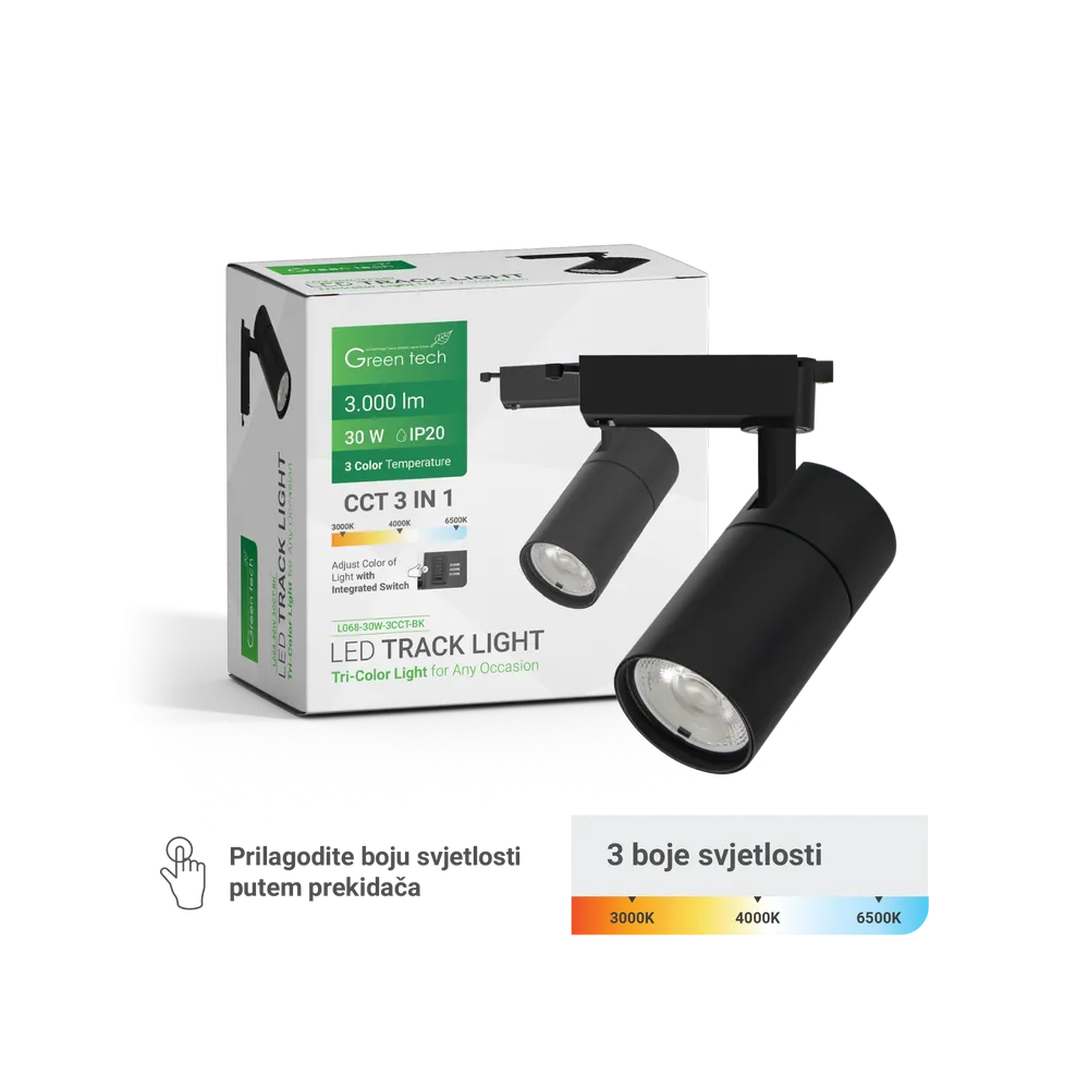 GREEN TECH LED tirna svetilka Green Tech 30W, 3 CCT, črna barva - L068-30W-3CCT-BK