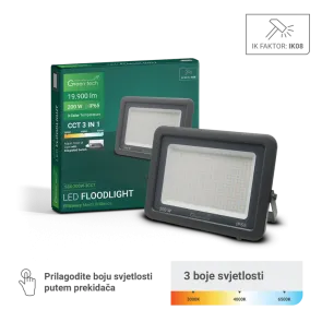 GREEN TECH LED reflektor Green Tech, 200W, 3CCT, IP65, aluminij - S3X-200W-3CCT