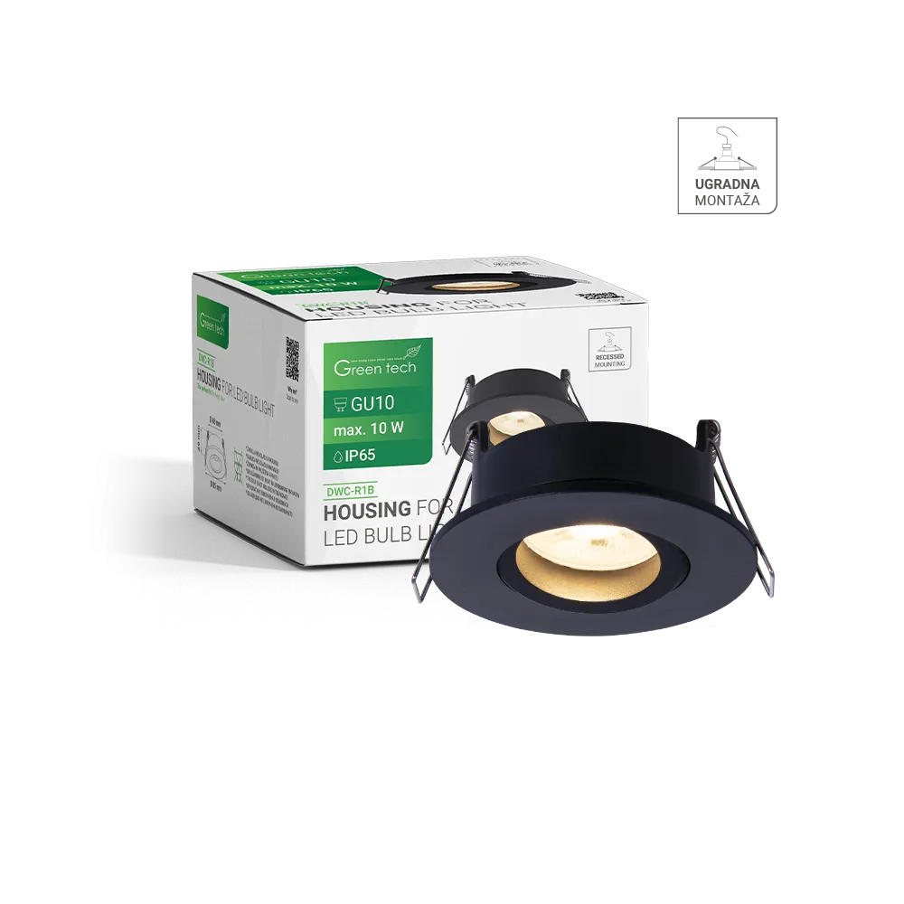 GREEN TECH LED Bulb Housing Green Tech, GU10, IP65, black color, 85 mm - DWC-R1B