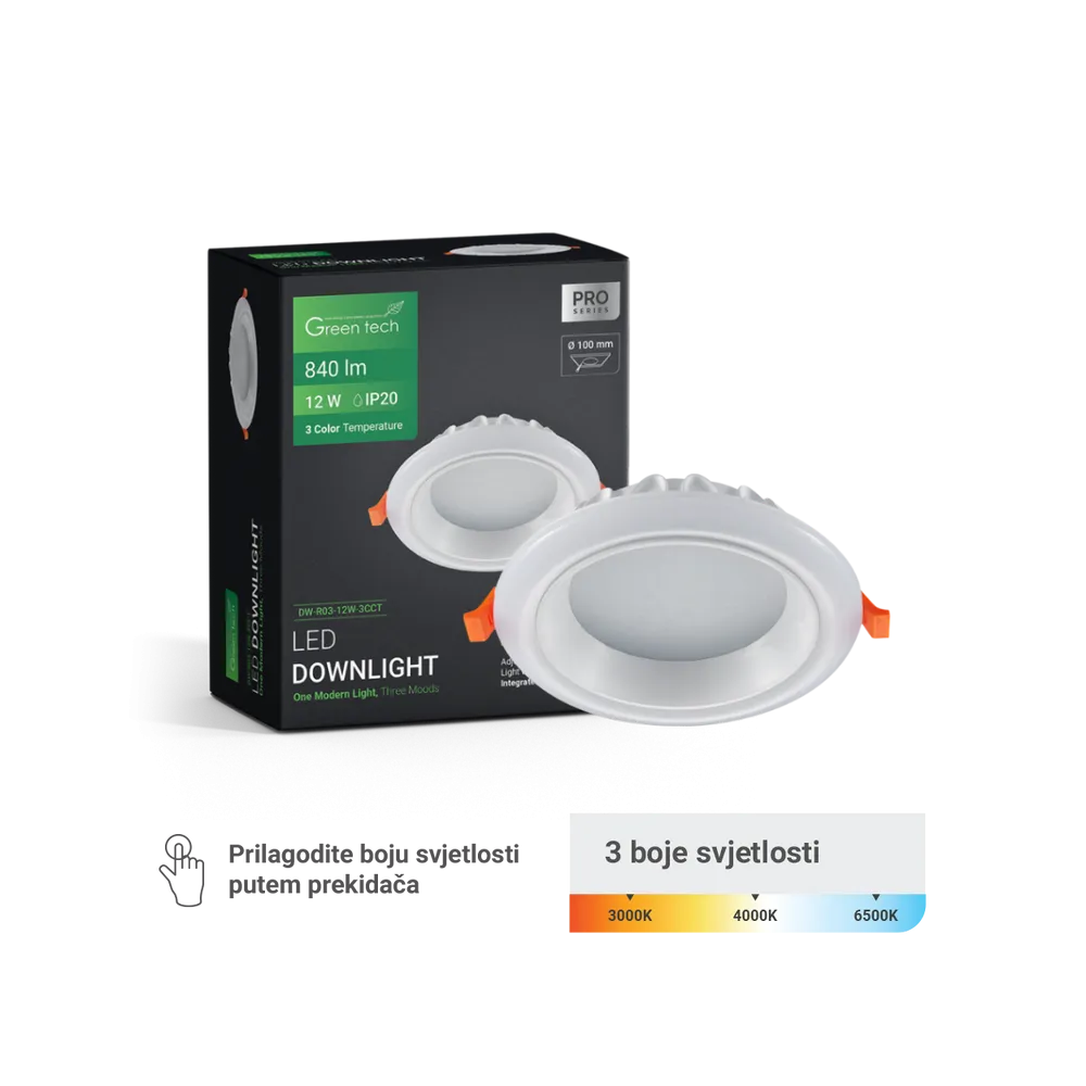 GREEN TECH LED svetilka Green Tech 12W, 3 CCT, okrogla - DW-R03-12W-3CCT