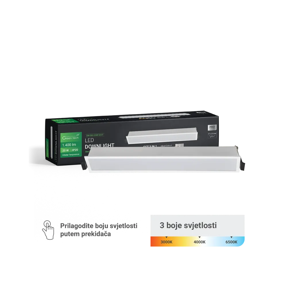 GREEN TECH LED downlight Green Tech 20W, 3 CCT, rectangular - DW-S02-20W-3CCT