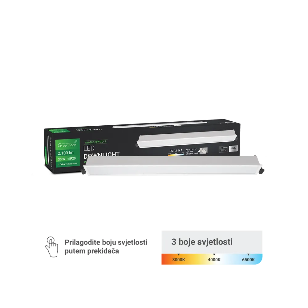 GREEN TECH LED downlight Green Tech 30W, 3 CCT, rectangular - DW-S02-30W-3CCT