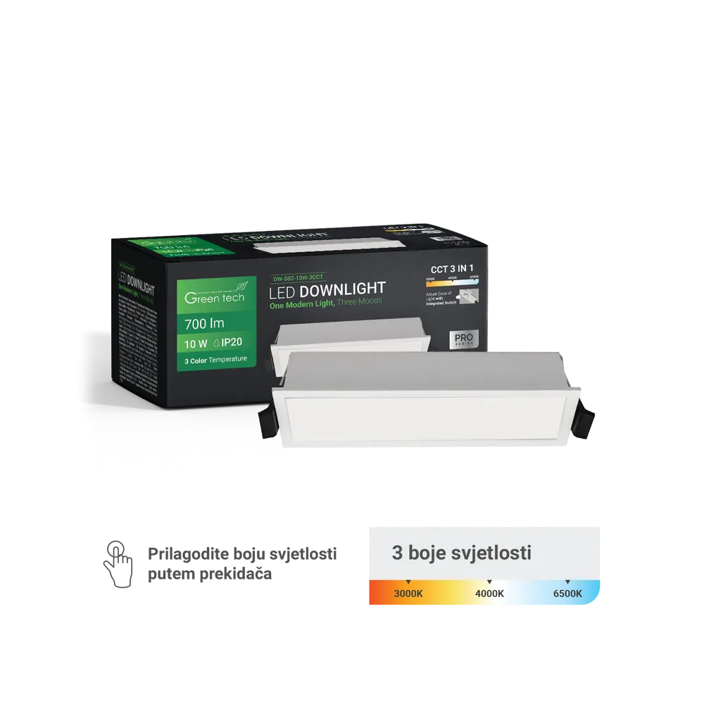 GREEN TECH LED downlight Green Tech 10W, 3 CCT, rectangular - DW-S02-10W-3CCT