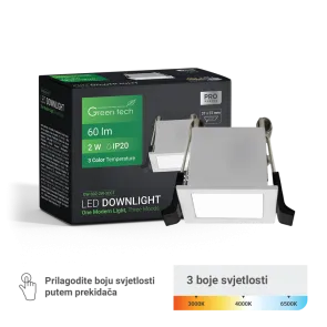 GREEN TECH LED svetilka Green Tech 2W, 3 CCT, pravokotna - DW-S02-2W-3CCT