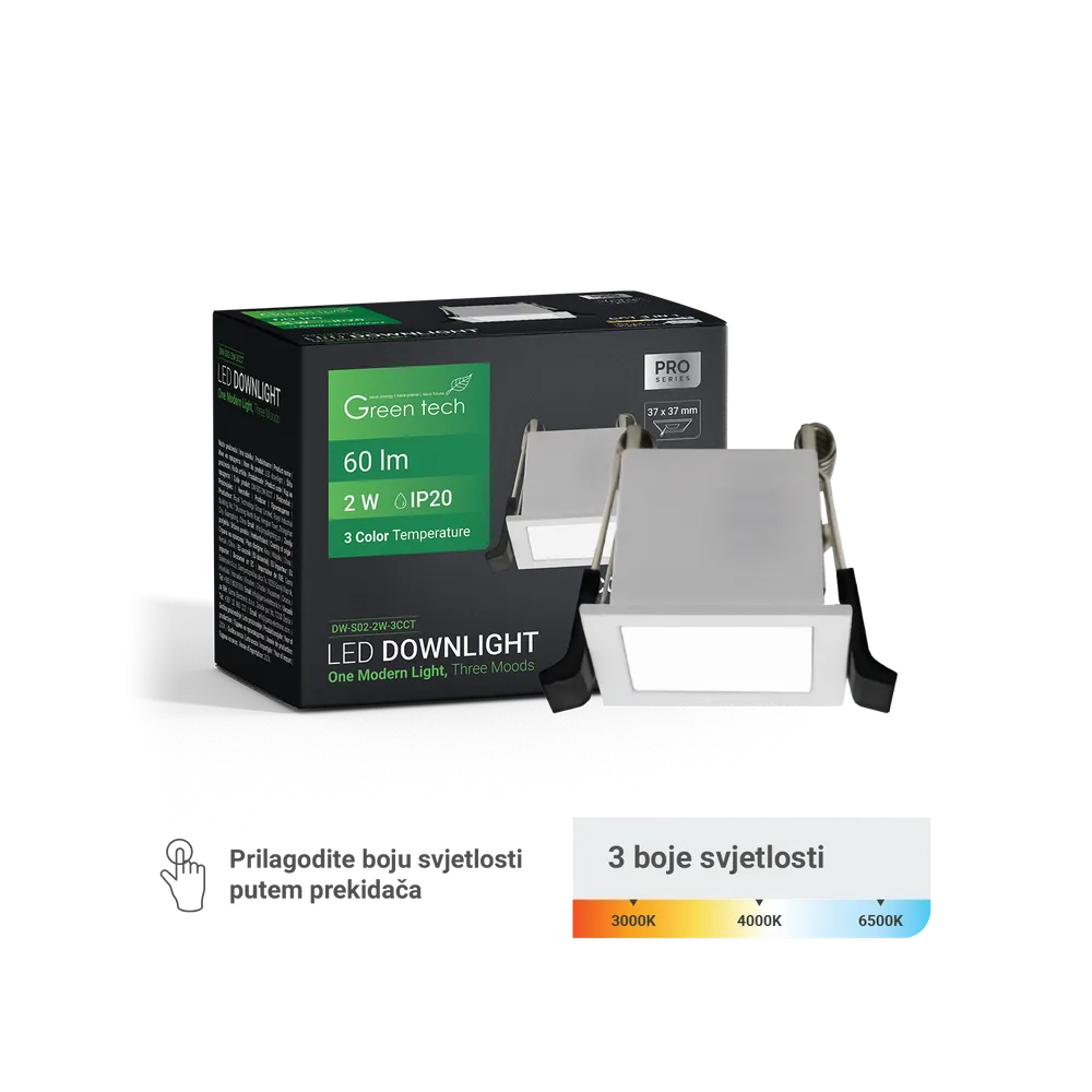 GREEN TECH LED svetilka Green Tech 2W, 3 CCT, pravokotna - DW-S02-2W-3CCT