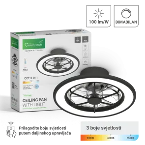 GREEN TECH Stropni ventilator s svetilko Green Tech, 18", 40W, 3CCT, črn - FNX-18BK
