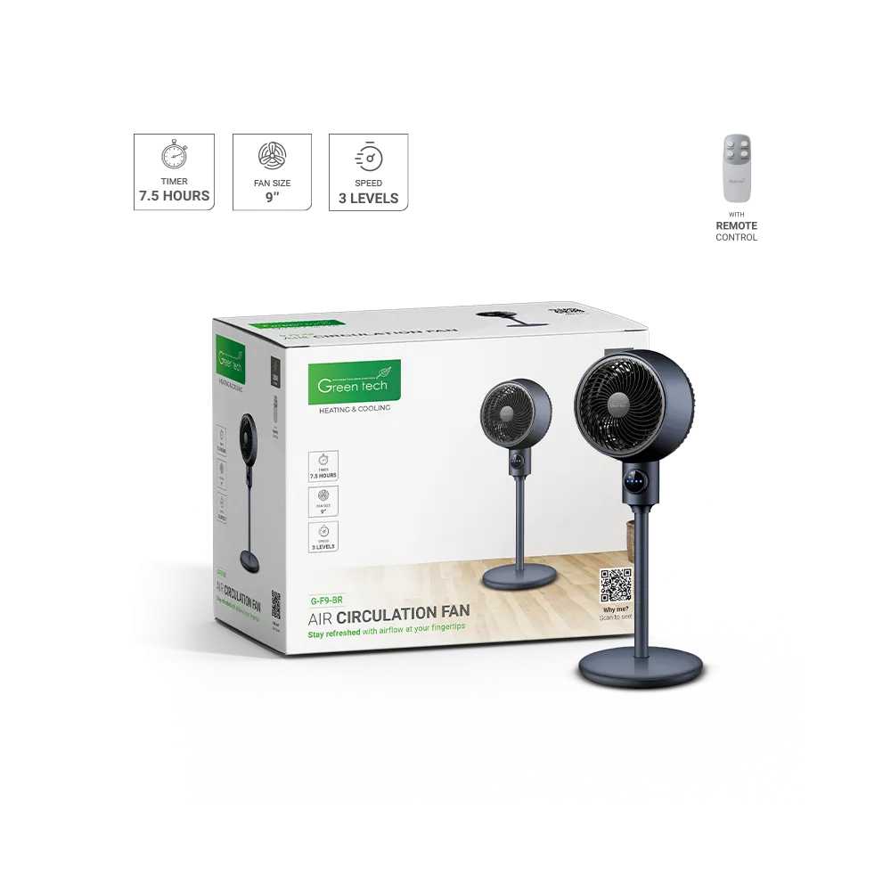 GREEN TECH Ventilator s postoljem Green Tech 35W, 9", časovnik - G-F9-BR