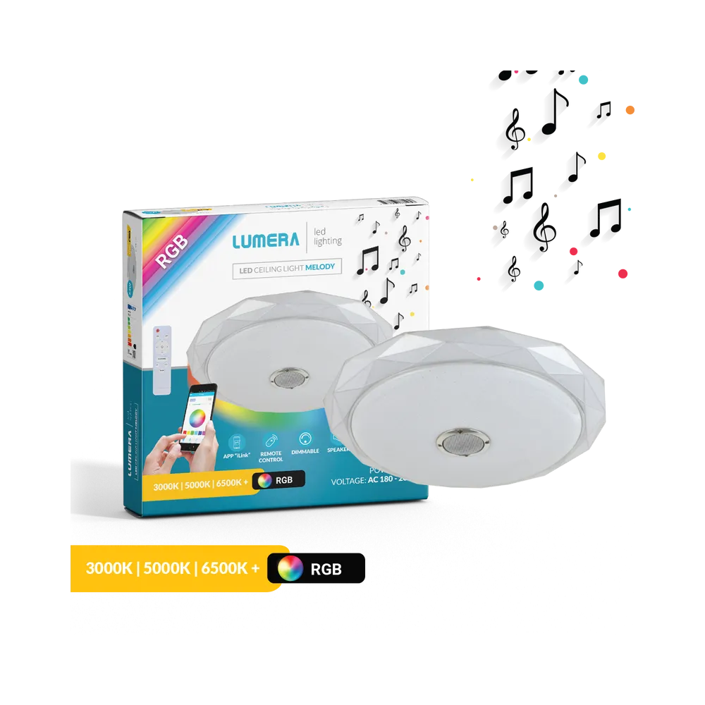 LUMERA LED plafonjera + zvočnik Lumera Lighting, 24W, RGB + nastavljiva, 39 cm - MELODY