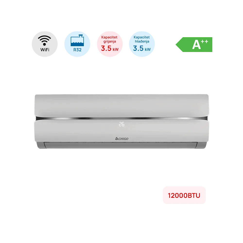 Chigo Air Conditioner Chigo 12000BTU, 3.5kW, A++, R32, -25°C ~ 50°C, with heater, WiFi, gray - CS-35V3G-1C172CY