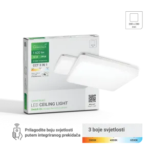 GREEN TECH LED stropna svetilka Green Tech 18W, 3CCT, 28x28cm, IP54, bela - CLW-032S-18W-3CC