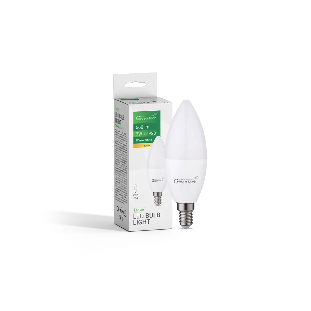 GREEN TECH LED bulb Green Tech 7W, 3000K, E14, C37, IP20, Sanan chip - LB-1204