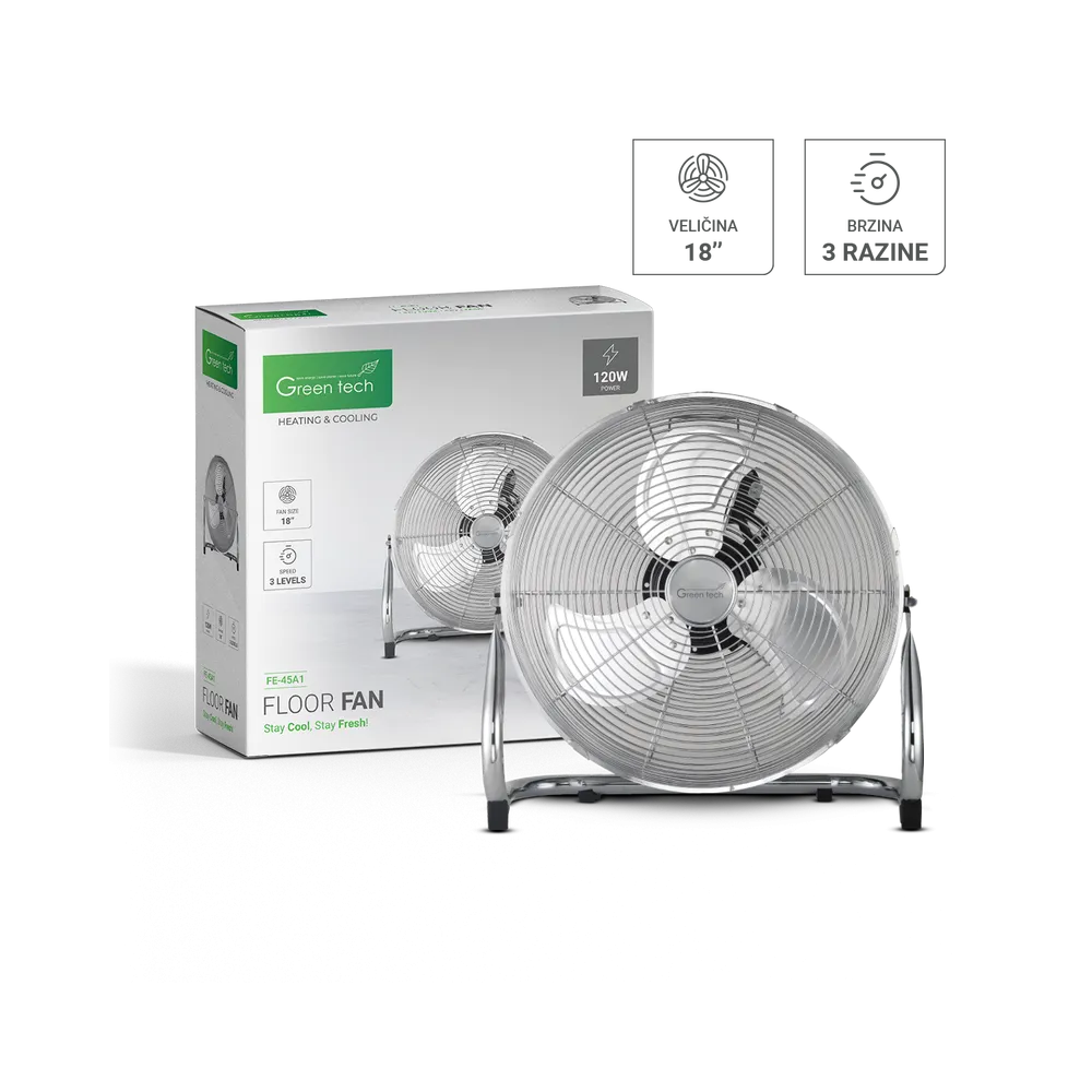 GREEN TECH Talni ventilator Green Tech 120W, 18", bakreni motor, krom barva - FE-45A1
