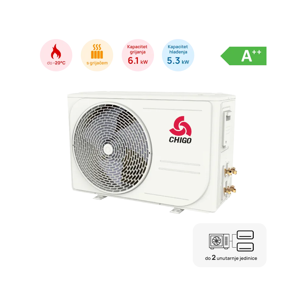 Chigo Multi Split Chigo Outdoor Unit 5.3kW, A++, -20 ~ 55°C, with Heater, 2 Outputs - Z2OB-18HRIN4