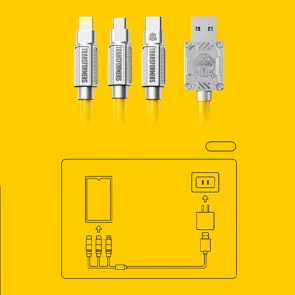 TRANSFORMERS USB to Micro, C and Lightning Cable Transformers TF-A03, 1.2m, Yellow - TF-A03-YL