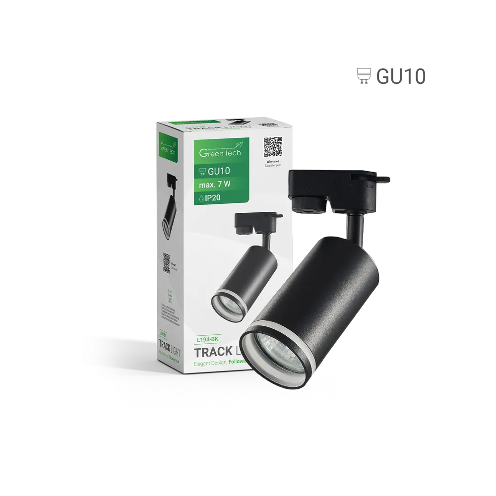 GREEN TECH Šinska svjetiljka Green Tech, GU10, IP20, črna - L194-BK