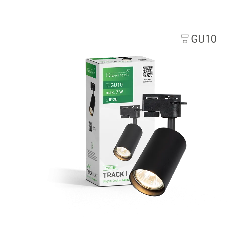GREEN TECH Šinska svjetiljka Green Tech, GU10, IP20, črna - L200-BK