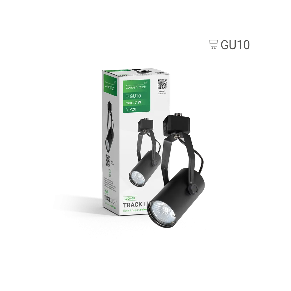 GREEN TECH Šinska svjetiljka Green Tech, GU10, IP20, črna - L300-BK