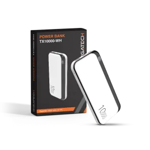 GIGATECH Power Bank Gigatech 10000 mAh, USB and C Outputs, White - TX10000-WH
