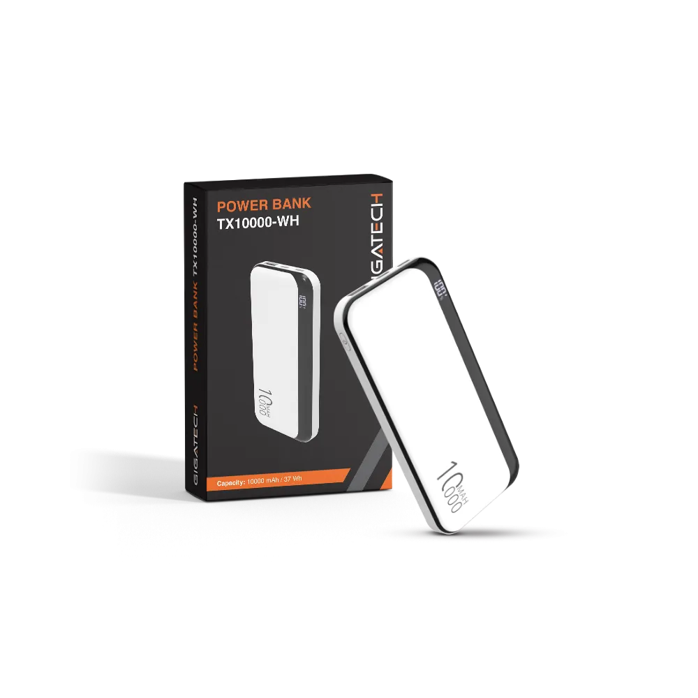 GIGATECH Power Bank Gigatech 10000 mAh, USB and C Outputs, White - TX10000-WH