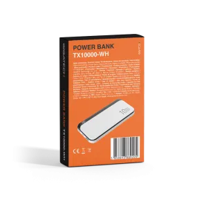 GIGATECH Power Bank Gigatech 10000 mAh, USB and C Outputs, White - TX10000-WH