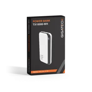 GIGATECH Power Bank Gigatech 10000 mAh, USB and C Outputs, White - TX10000-WH