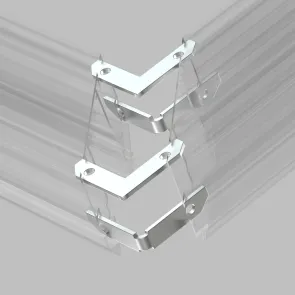 Komplet kotnih spojnikov 90° za tirnico napenjalnega stropa SMART ONE, izdelan iz aluminija. Šinska razsvetljava