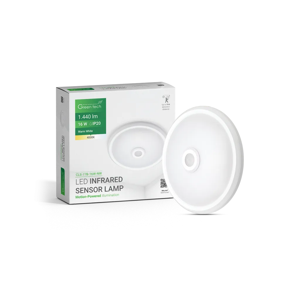 GREEN TECH LED ceiling light with sensor Green Tech 16W, 4000K, diameter 29cm - CLS-77B-16W-NW