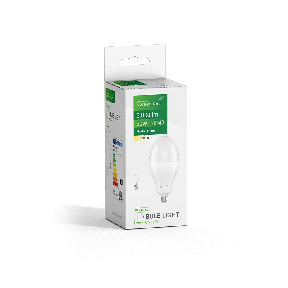 GREEN TECH LED žarnica Green Tech 30W, 4000K, E27, B90, Flux: 3000 lm, IP40, Epistar čip - BLX-6162