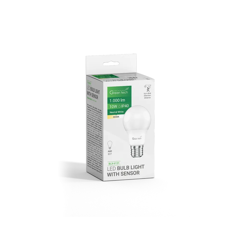 GREEN TECH LED bulb Green Tech with motion sensor and photo cell, 10W, 4000K, E27, A60 - BLX-6131