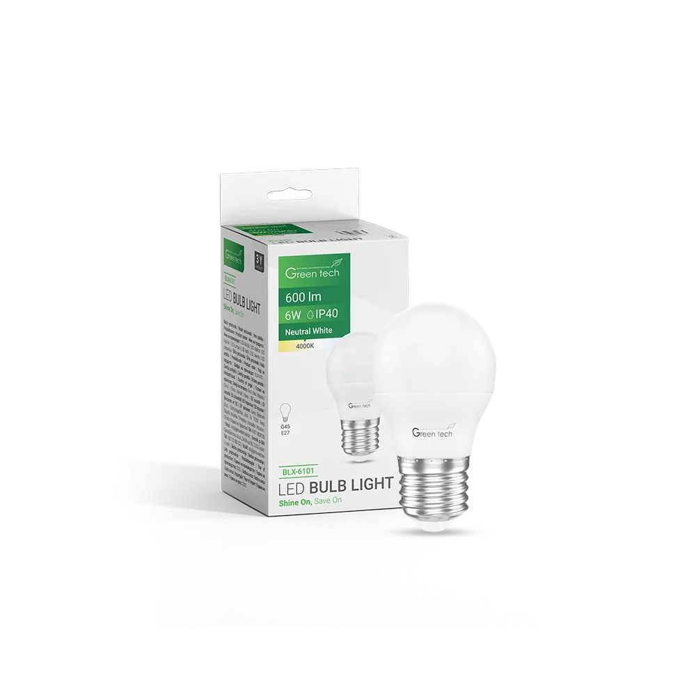 GREEN TECH LED žarulja Green Tech 6W, 4000K, E27, G45, Flux: 600 lm, IP40, Epistar čip - BLX-6101