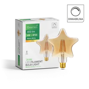 GREEN TECH LED filament žarnica Green Tech 4W, 2700K, E27, AC220V, amber, dimabilna - LFB-4000