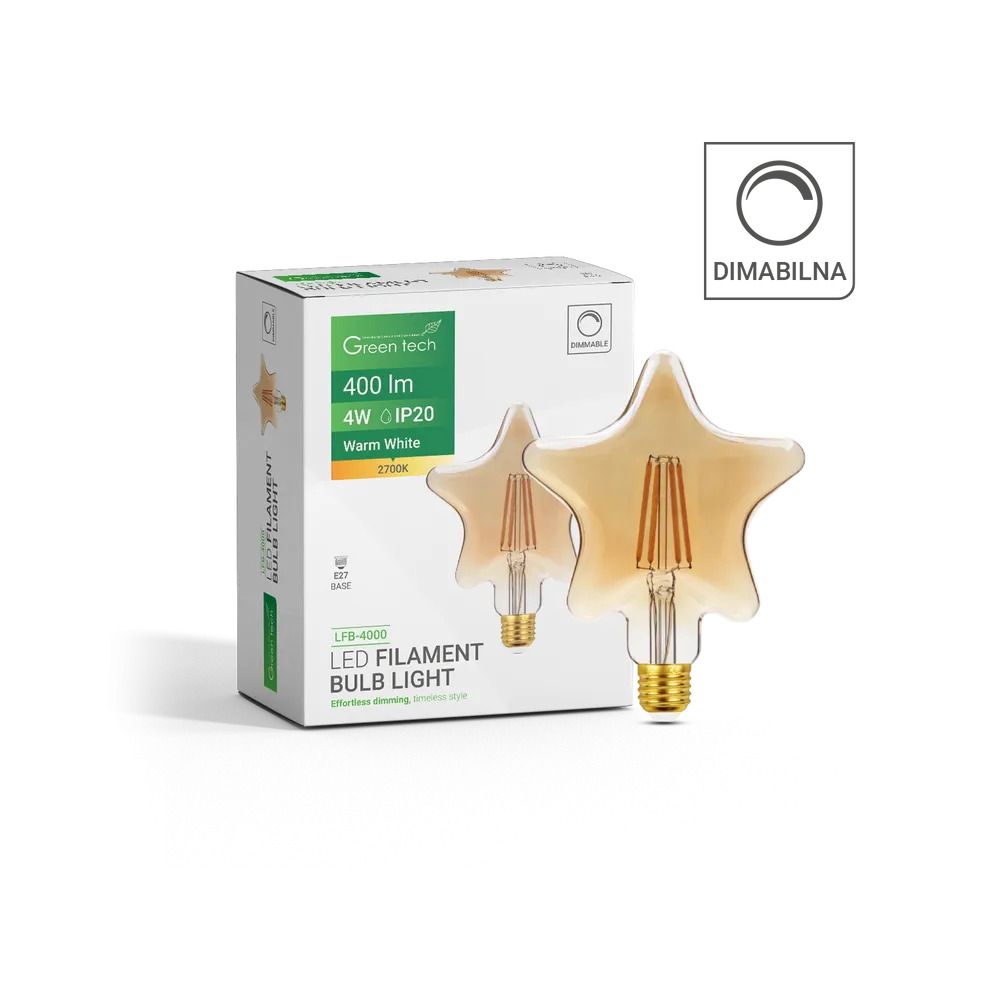 GREEN TECH LED filament bulb Green Tech 4W, 2700K, E27, AC220V, amber, dimmable - LFB-4000