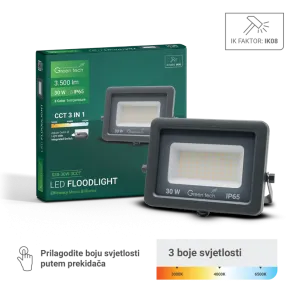 GREEN TECH LED reflektor Green Tech 30W, 3CCT, IP65, aluminij - S3X-30W-3CCT