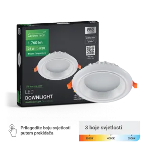 GREEN TECH LED downlight Green Tech 22W, 3 CCT, okrogli - DW-R03-22W-3CCT