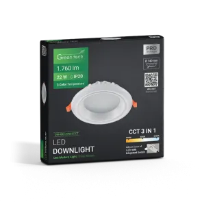 GREEN TECH LED downlight Green Tech 22W, 3 CCT, okrogli - DW-R03-22W-3CCT