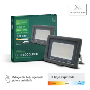 GREEN TECH LED reflektor Green Tech 50W, 3CCT, IP65, aluminij - S3X-50W-3CCT