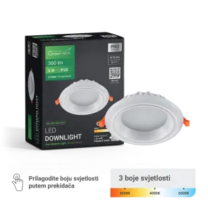 GREEN TECH LED downlight Green Tech 6W, 3 CCT, okrogel - DW-R03-6W-3CCT
