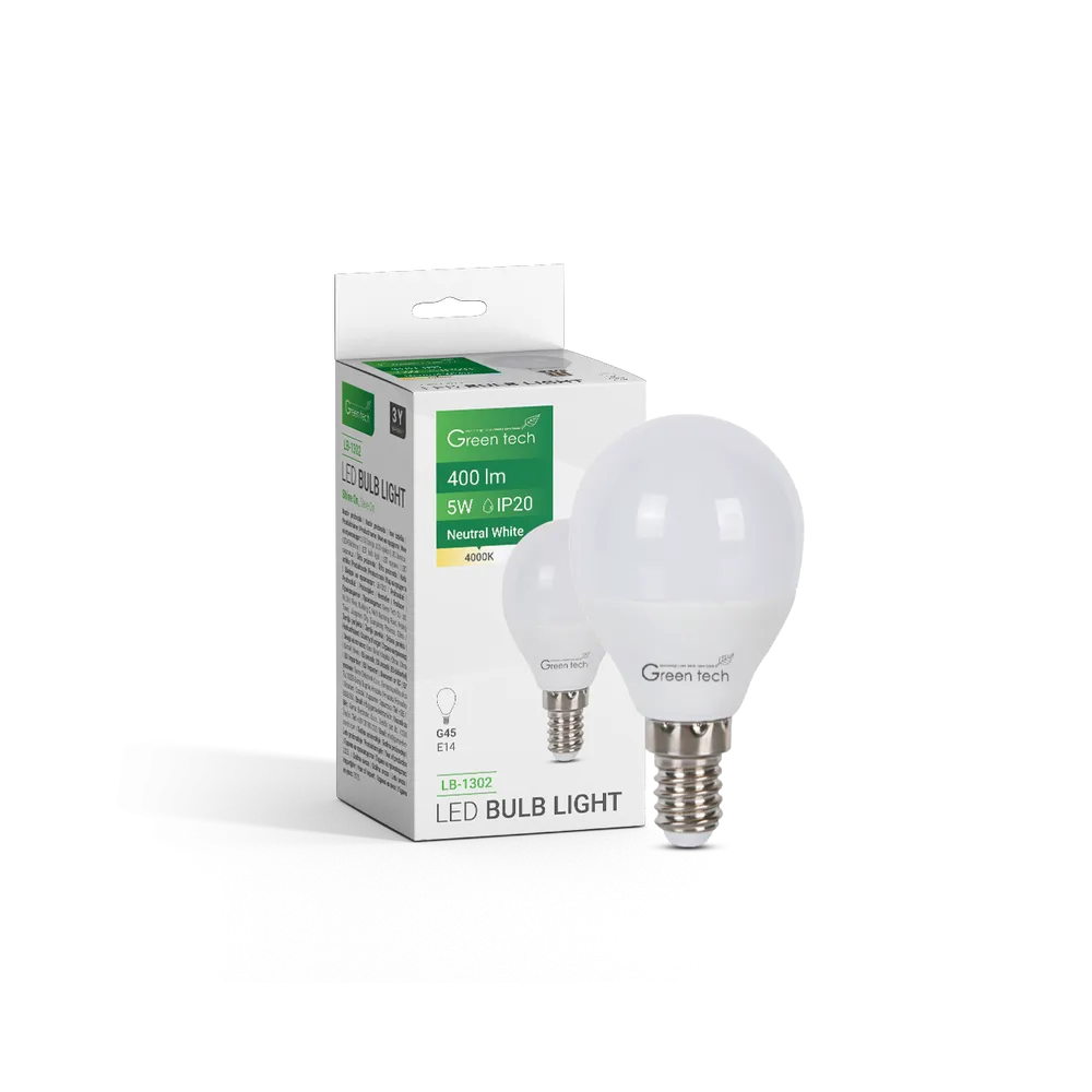 GREEN TECH LED bulb Green Tech 5W, 4000K, E14, G45, IP20, Sanan chip - LB-1302