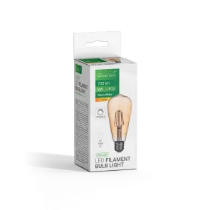 GREEN TECH LED filament žarnica Green Tech 8W, 2300K, E27, AC220V, ST64, amber, zatemnljiva - LFB-5301