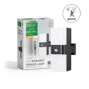 GREEN TECH LED zidna svetilka s senzorjem Green Tech 20W, 3000K, črna barva - KFS-056