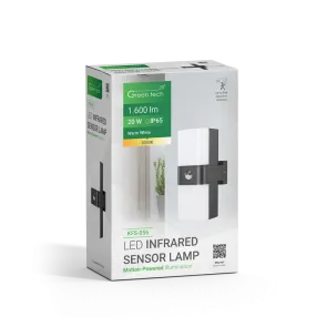 GREEN TECH LED zidna svetilka s senzorjem Green Tech 20W, 3000K, črna barva - KFS-056
