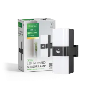 GREEN TECH LED zidna svetilka s senzorjem Green Tech 20W, 3000K, črna barva - KFS-056
