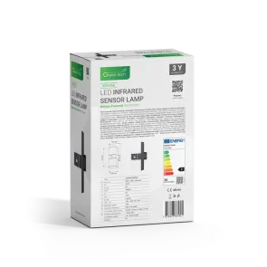 GREEN TECH LED zidna svetilka s senzorjem Green Tech 20W, 3000K, črna barva - KFS-056
