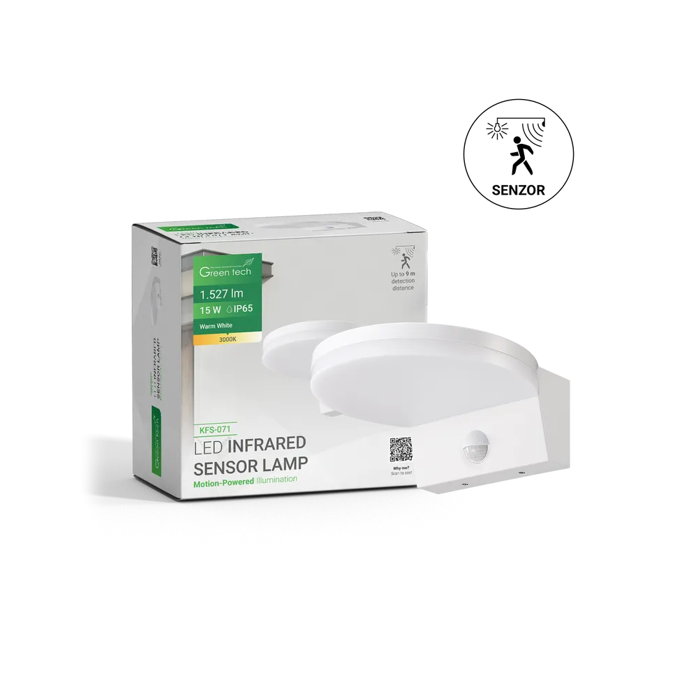 GREEN TECH LED wall lamp with sensor Green Tech 15W, 3000K, white color - KFS-071