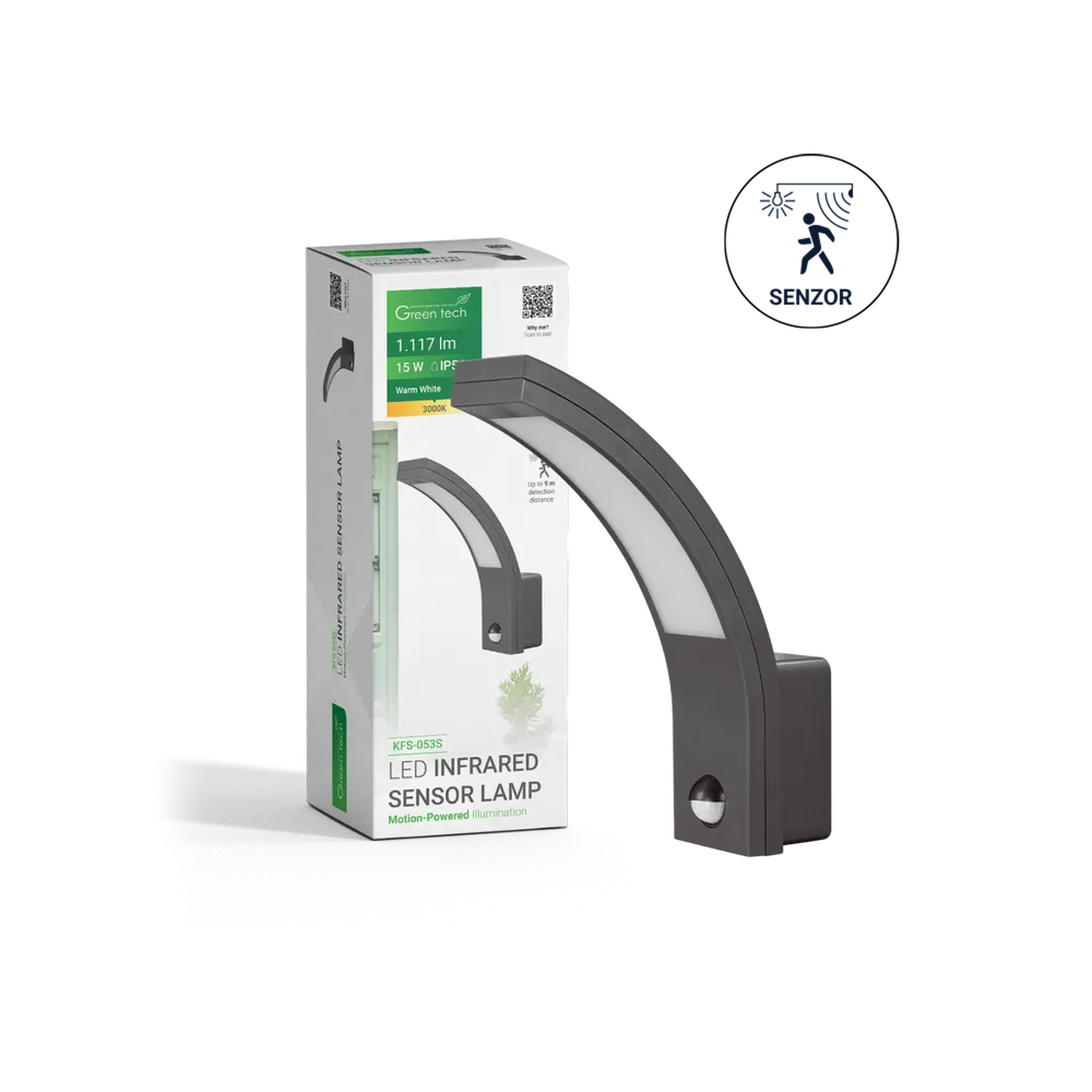 GREEN TECH LED wall lamp with sensor Green Tech 15W, 3000K, black color - KFS-053S