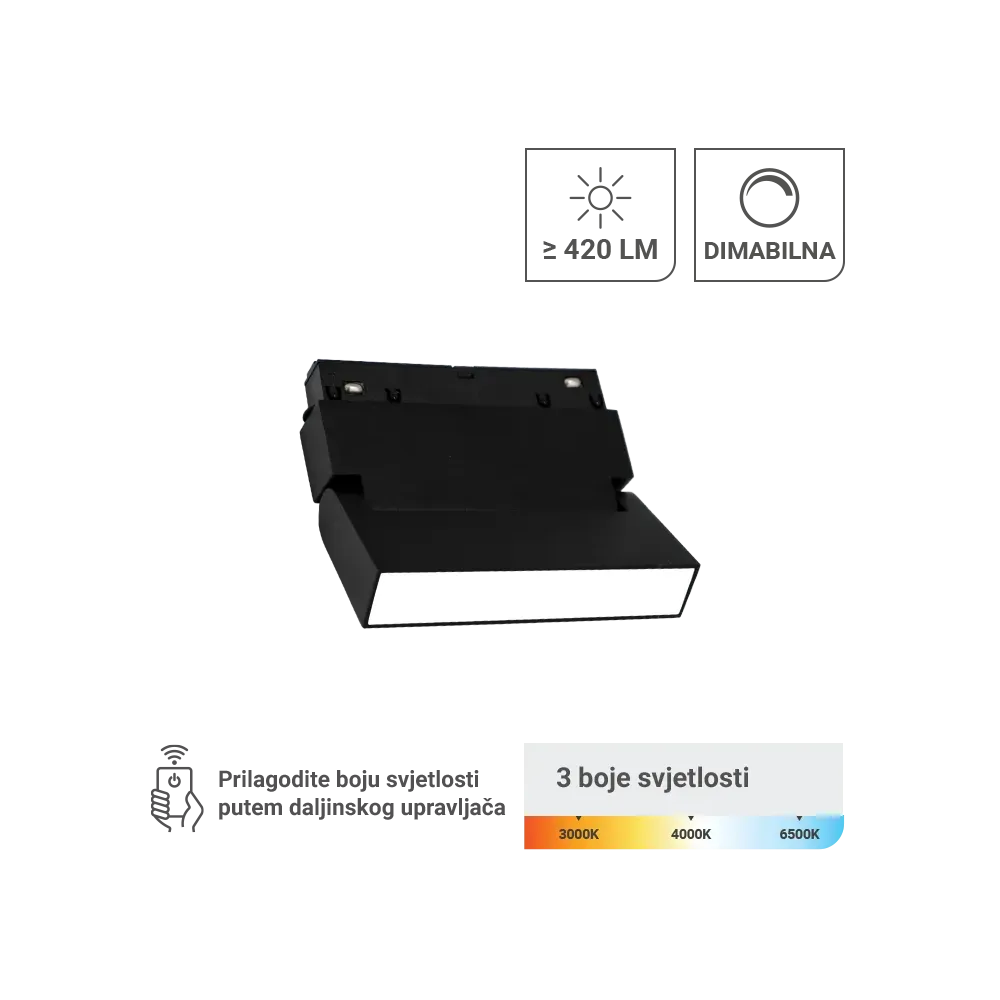 LED Magnetic Lamp Green Tech 6W, 3CCT, IP20, OSRAM LED, black color